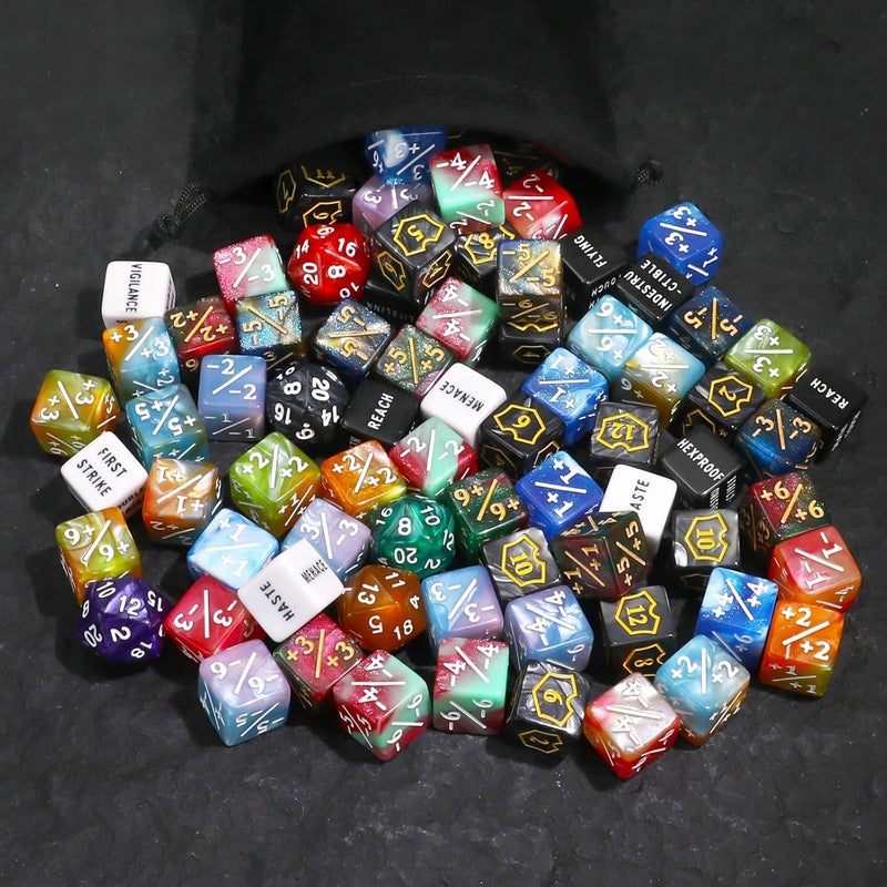 FIGURESLAB Store 79 PCS MTG Dice Life Counter Set for Magic Card, Health Tracker Life Counter Bulk Ability MTG +1/-1 Tokens Dice in 6 Colors, Compatible with Magic The Gatering TCG CCG Magic Card Gaming Accessories - Image 5